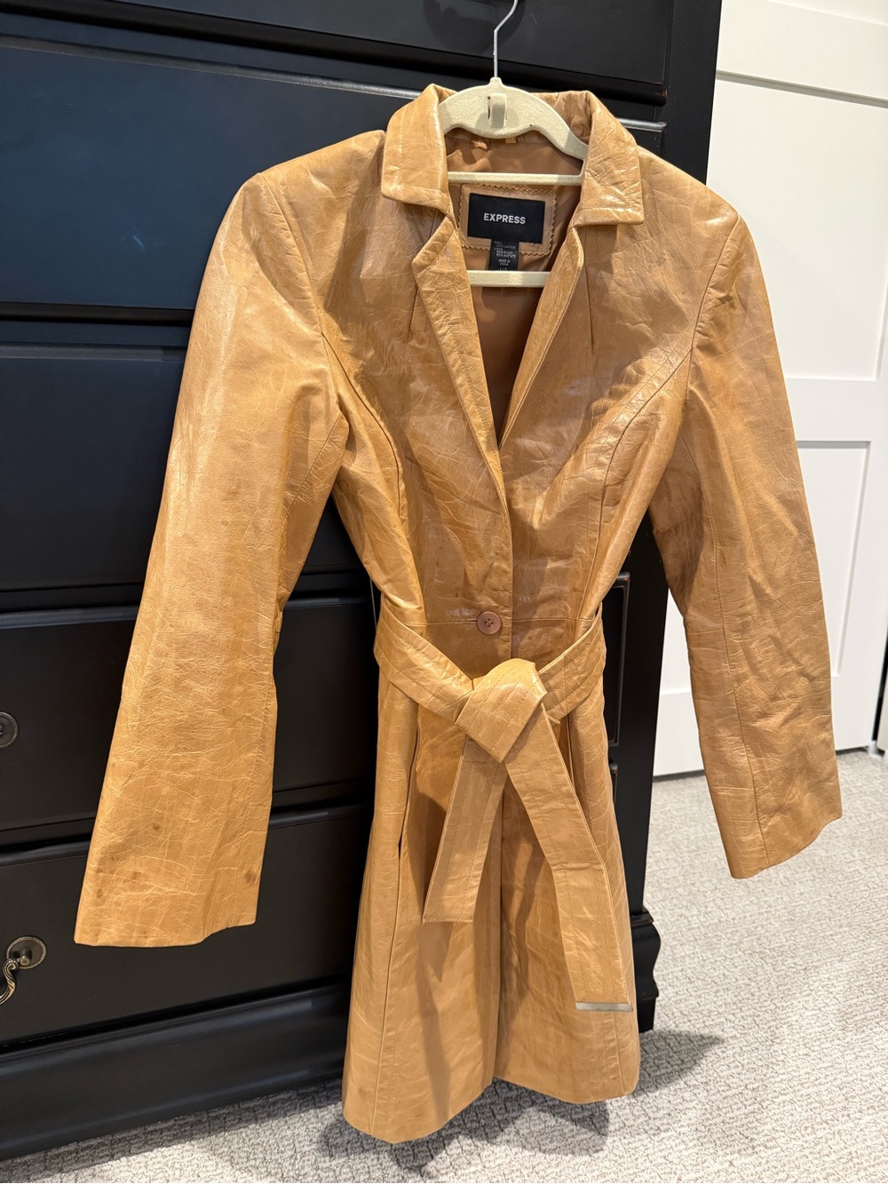 Express Women's Camel Leather Trench Coat with Belt